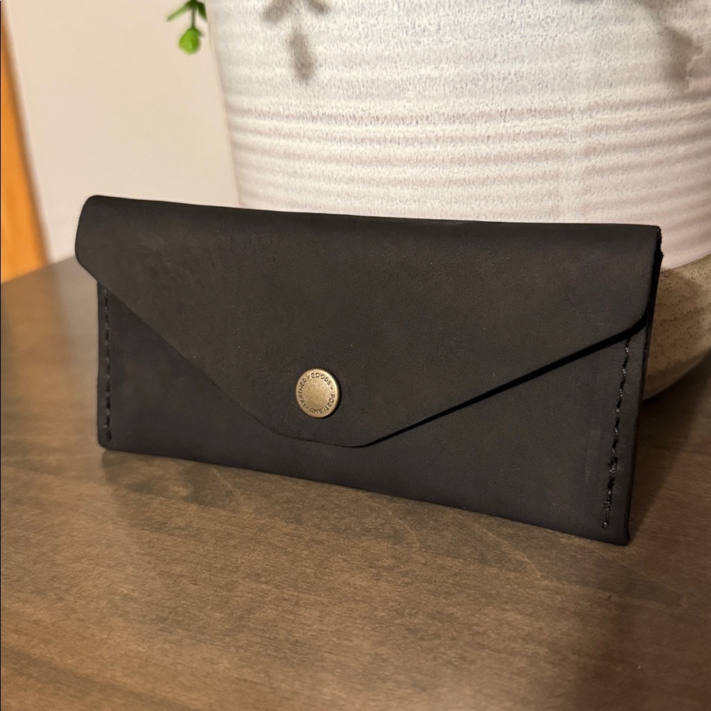 Portland Leather Brushed Black long envelope wallet